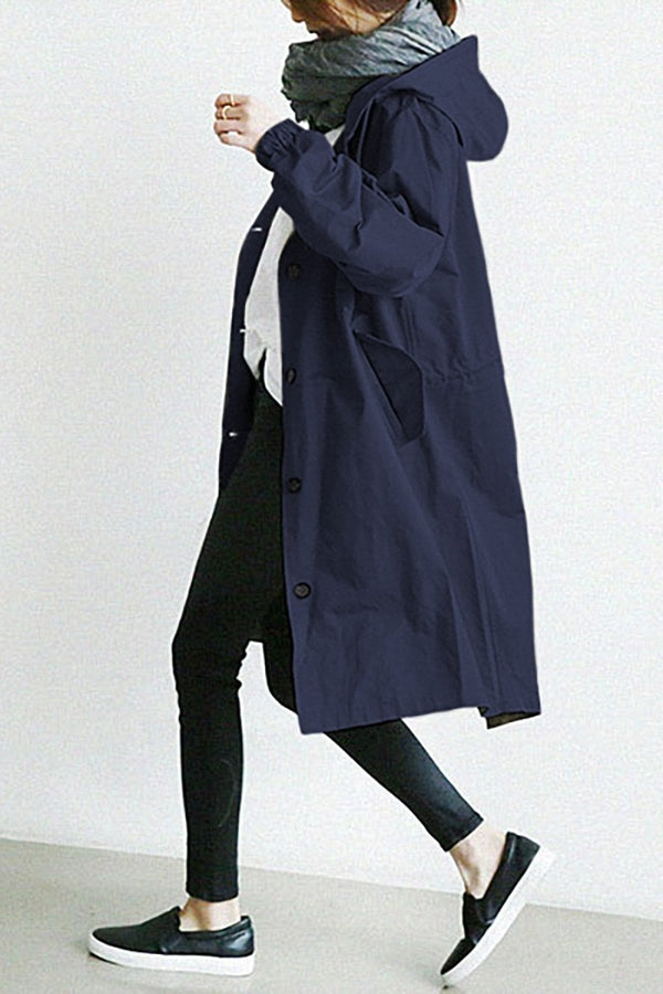 Eva | Women’s Waterproof Hooded Trench Coat Navy Blue
