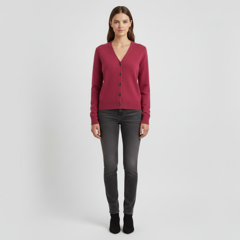 Evie | Women’s V-Neck Winter Sweater Dark pink