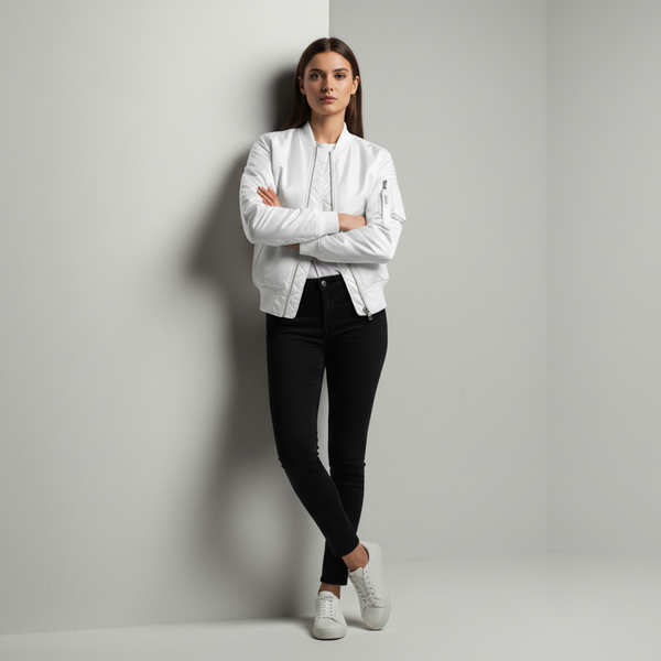 Francesca | Women’s Bomber Jacket White