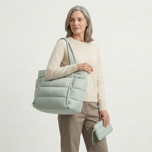 Puffette - Large Quilted Shoulder Tote With Pouch Set