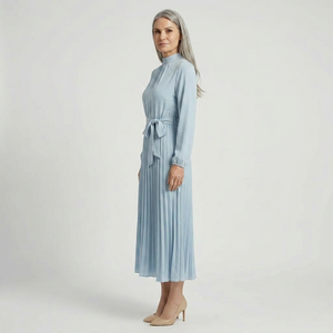 Plissara - Long-Sleeve Belted Midi Dress