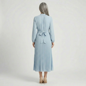 Plissara - Long-Sleeve Belted Midi Dress