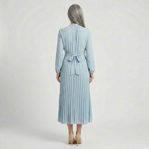 Plissara - Long-Sleeve Belted Midi Dress