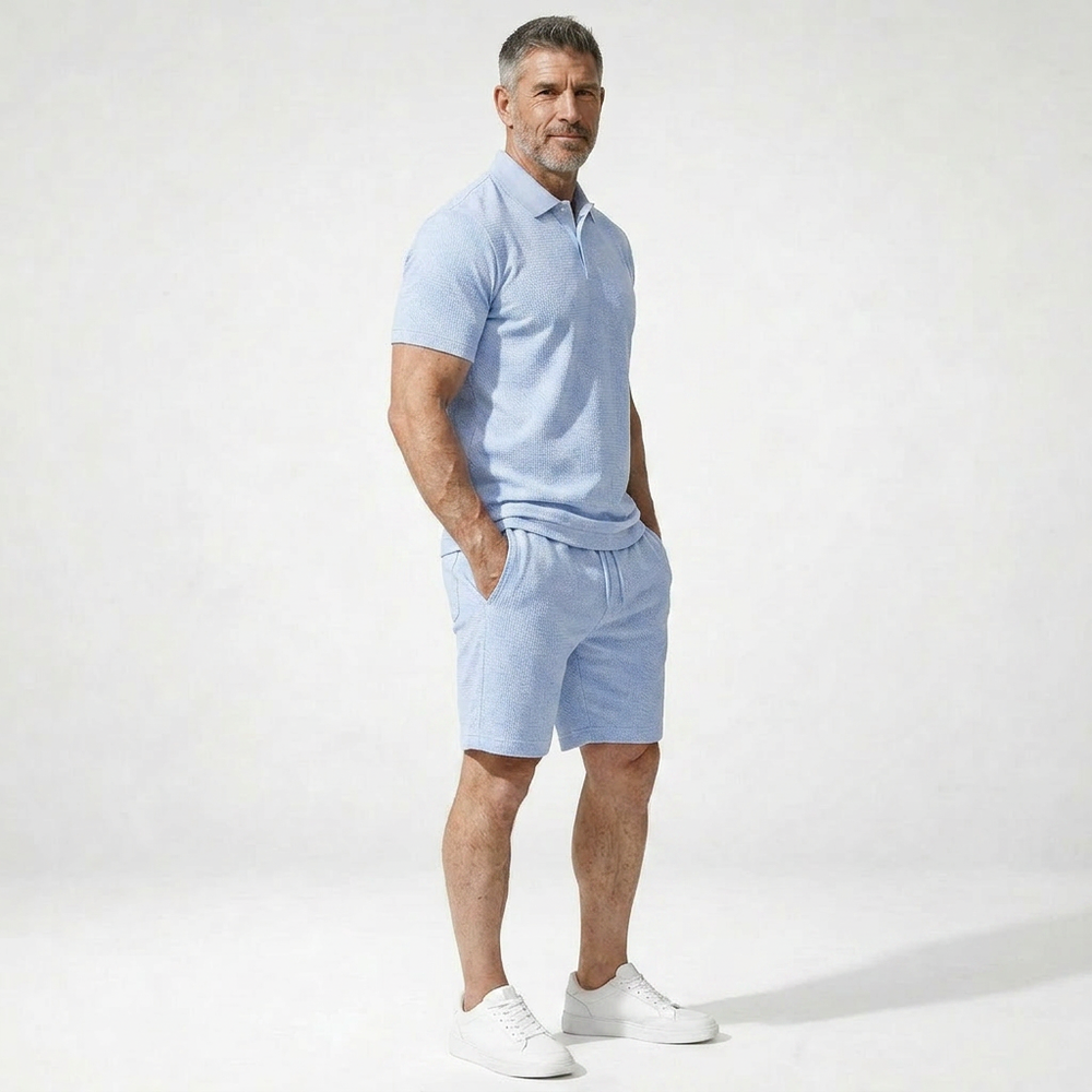 Brevado - Matching Polo Shirt And Shorts Set Light Blue