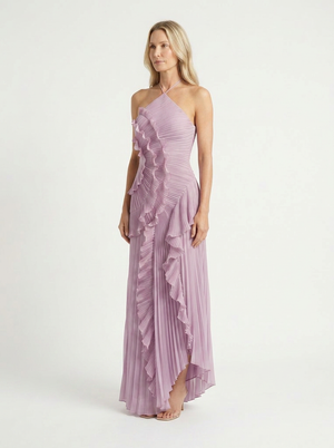 Hailey - Pleated Ruffle Halter Maxi Dress
