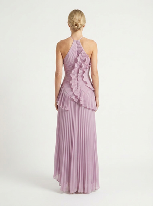Hailey - Pleated Ruffle Halter Maxi Dress