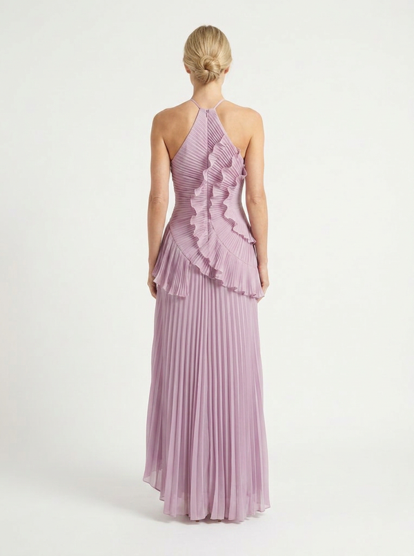 Hailey - Pleated Ruffle Halter Maxi Dress