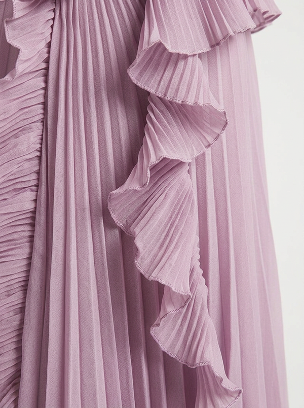 Hailey - Pleated Ruffle Halter Maxi Dress