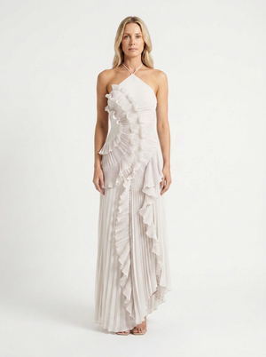 Hailey - Pleated Ruffle Halter Maxi Dress