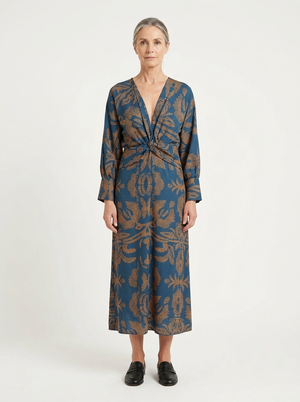 Cora - Deep V-Neck Printed Midi Dress