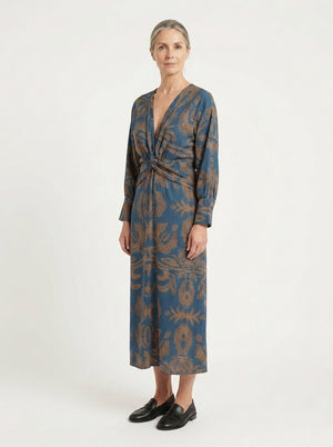 Cora - Deep V-Neck Printed Midi Dress
