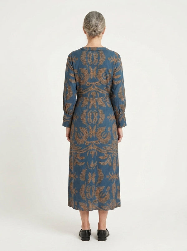 Cora - Deep V-Neck Printed Midi Dress