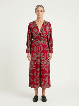 Cora - Deep V-Neck Printed Midi Dress