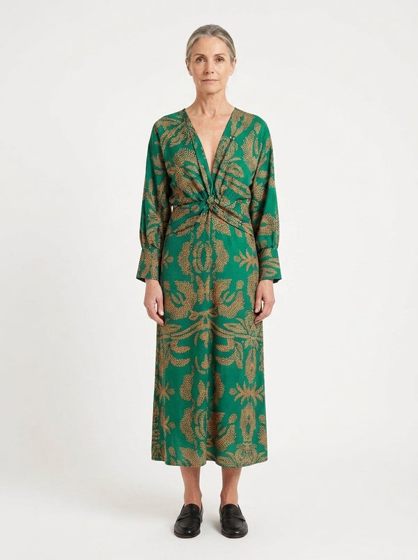 Cora - Deep V-Neck Printed Midi Dress