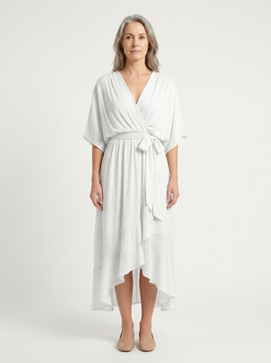 Kayla - V-Neck Midi Dress With Tie Waist