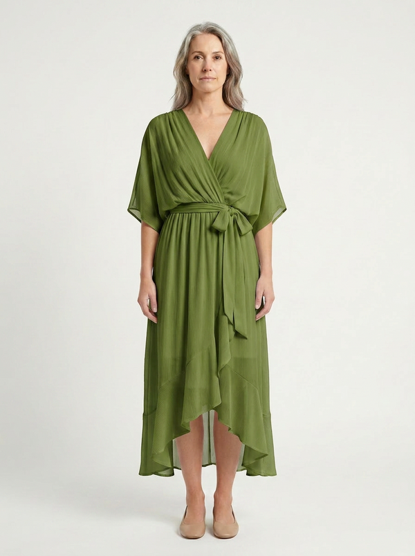 Kayla - V-Neck Midi Dress With Tie Waist