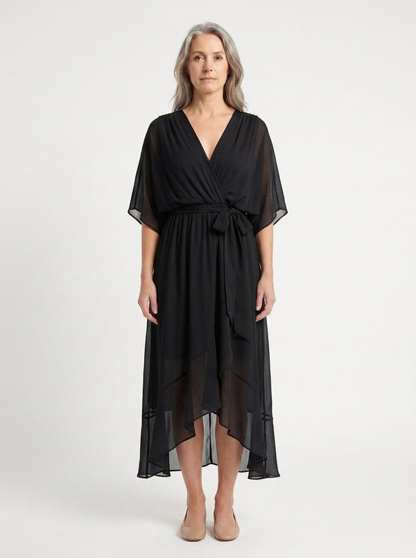 Kayla - V-Neck Midi Dress With Tie Waist