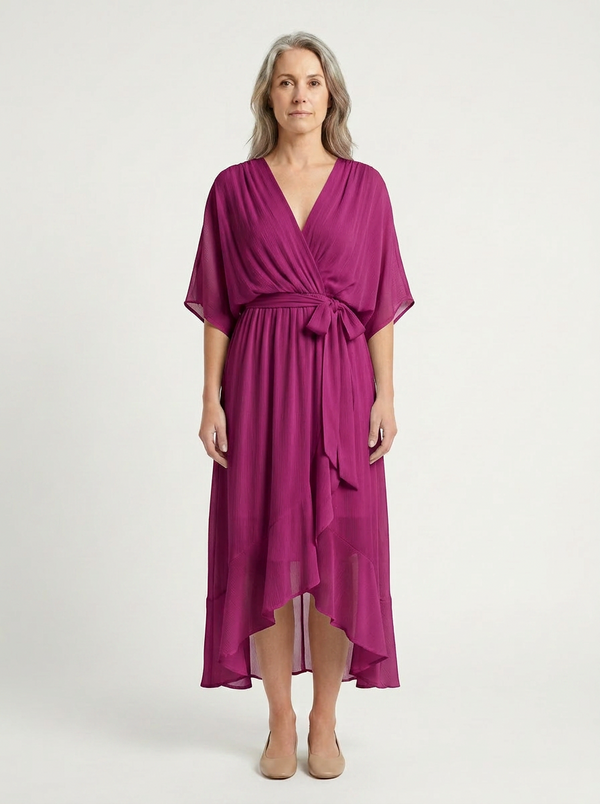 Kayla - V-Neck Midi Dress With Tie Waist