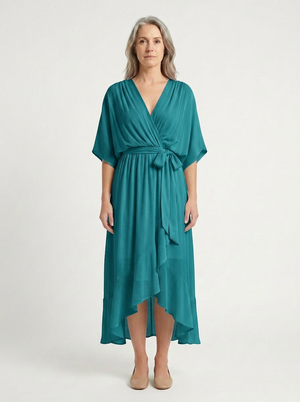 Kayla - V-Neck Midi Dress With Tie Waist