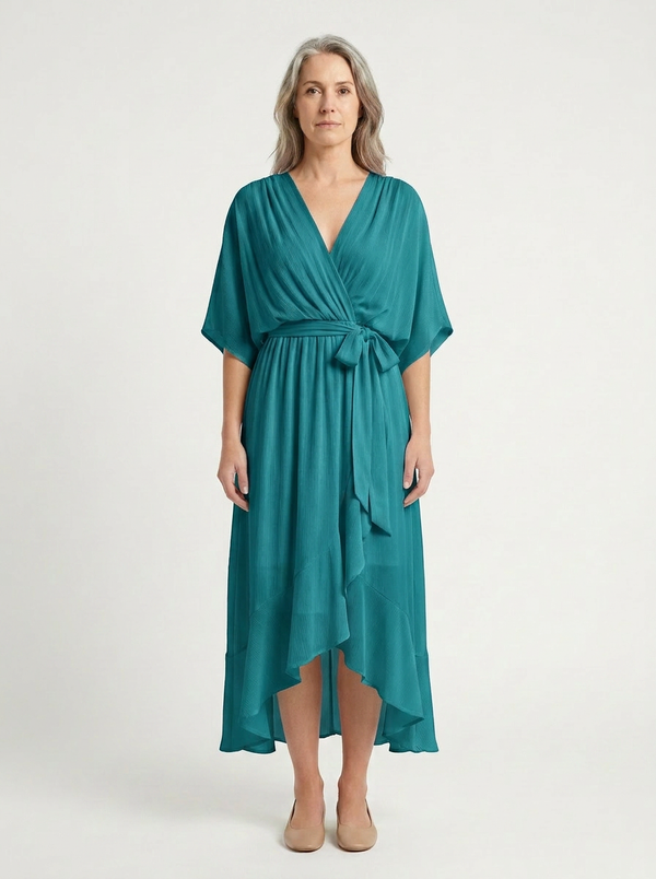 Kayla - V-Neck Midi Dress With Tie Waist