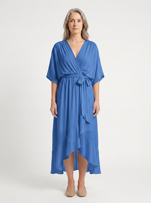 Kayla - V-Neck Midi Dress With Tie Waist