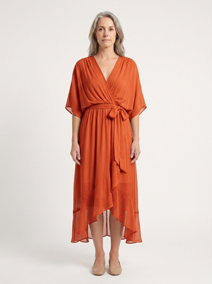 Kayla - V-Neck Midi Dress With Tie Waist