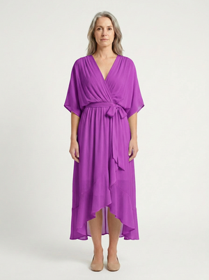 Kayla - V-Neck Midi Dress With Tie Waist