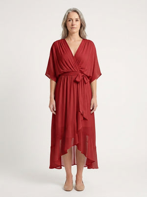 Kayla - V-Neck Midi Dress With Tie Waist