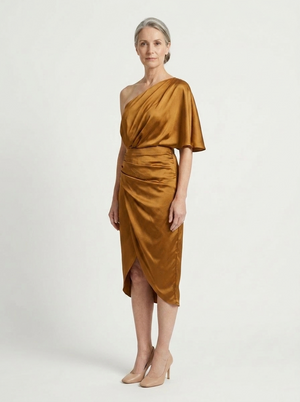 Elena - One-Shoulder Asymmetric Midi Dress