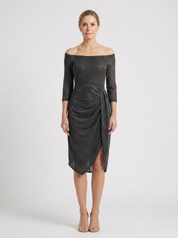 Destiny - Off-Shoulder Wrap-Look Midi Dress