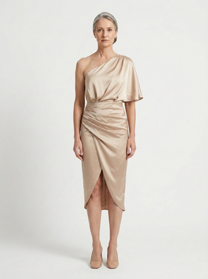 Elena - One-Shoulder Asymmetric Midi Dress