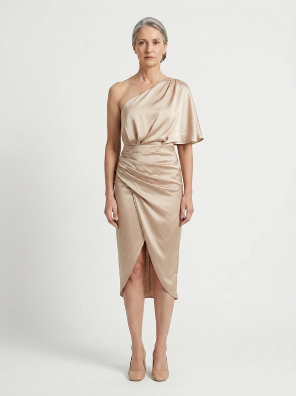Elena - One-Shoulder Asymmetric Midi Dress