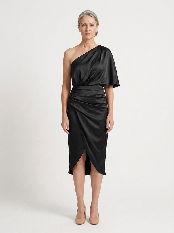 Elena - One-Shoulder Asymmetric Midi Dress