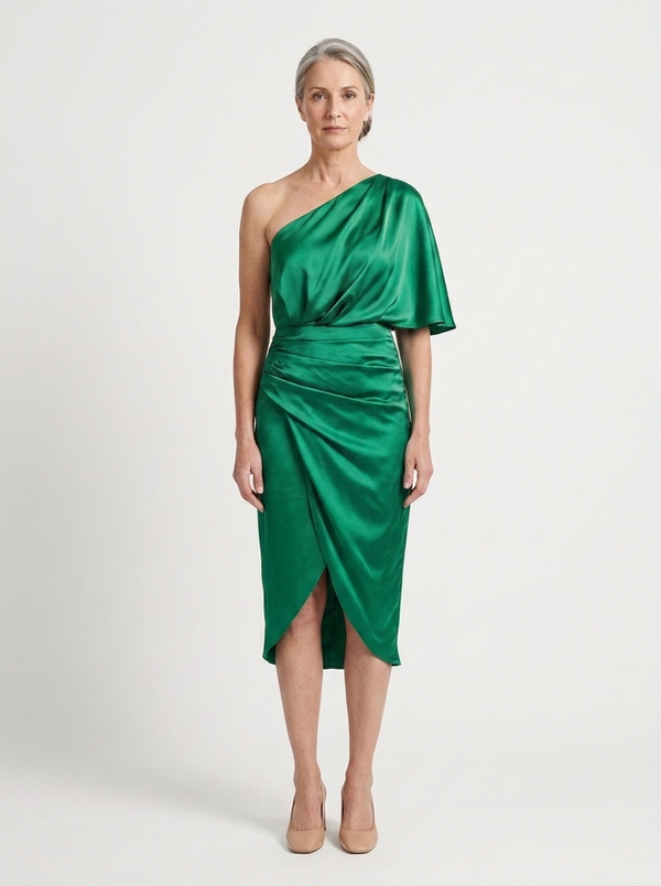 Elena - One-Shoulder Asymmetric Midi Dress