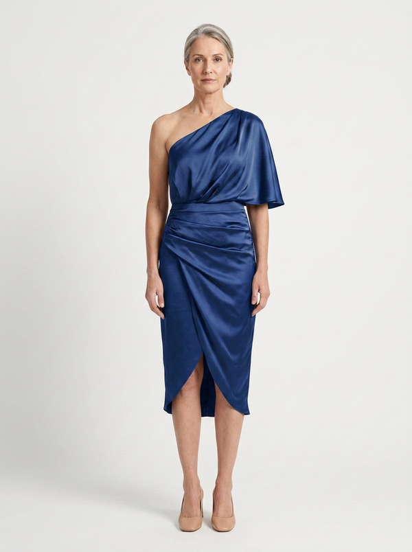 Elena - One-Shoulder Asymmetric Midi Dress
