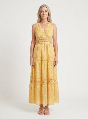 Brittany - Sleeveless Lace-Trim Maxi Dress