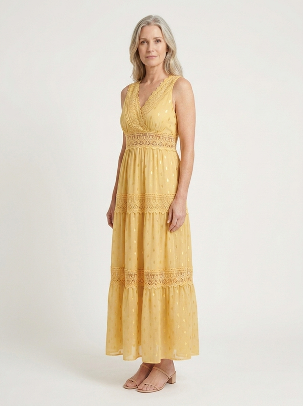 Brittany - Sleeveless Lace-Trim Maxi Dress
