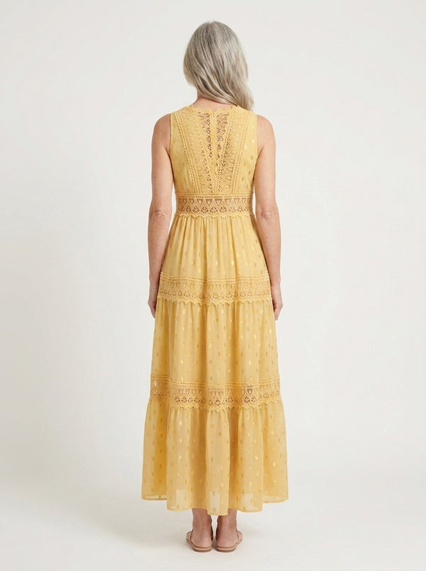 Brittany - Sleeveless Lace-Trim Maxi Dress