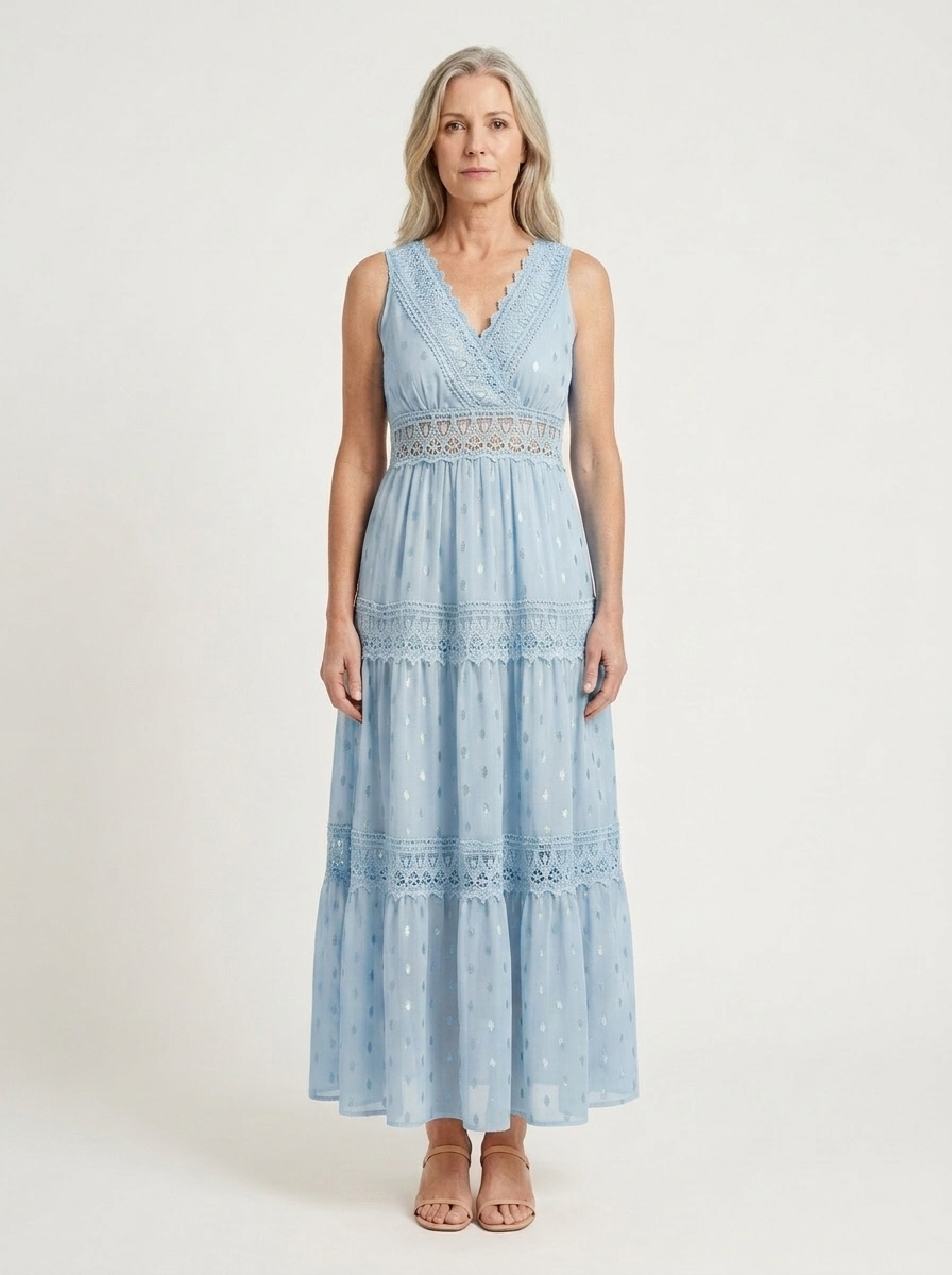 Brittany - Sleeveless Lace-Trim Maxi Dress