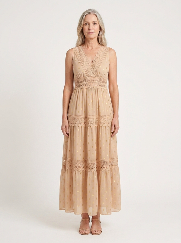 Brittany - Sleeveless Lace-Trim Maxi Dress