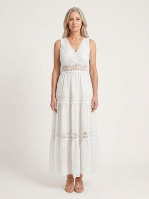 Brittany - Sleeveless Lace-Trim Maxi Dress