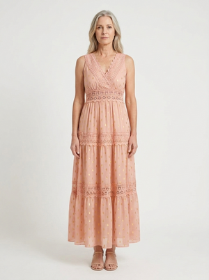 Brittany - Sleeveless Lace-Trim Maxi Dress