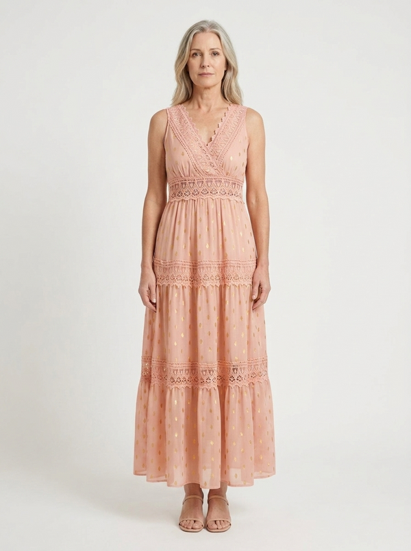 Brittany - Sleeveless Lace-Trim Maxi Dress