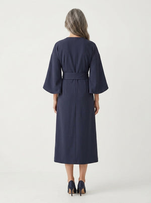 Angela - Belted Waist Midi Dress With Wide Sleeves