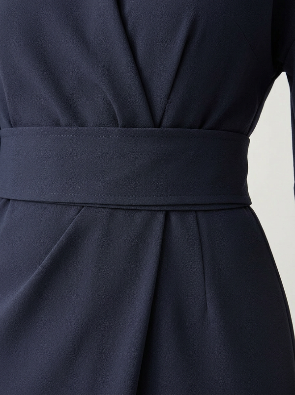 Angela - Belted Waist Midi Dress With Wide Sleeves