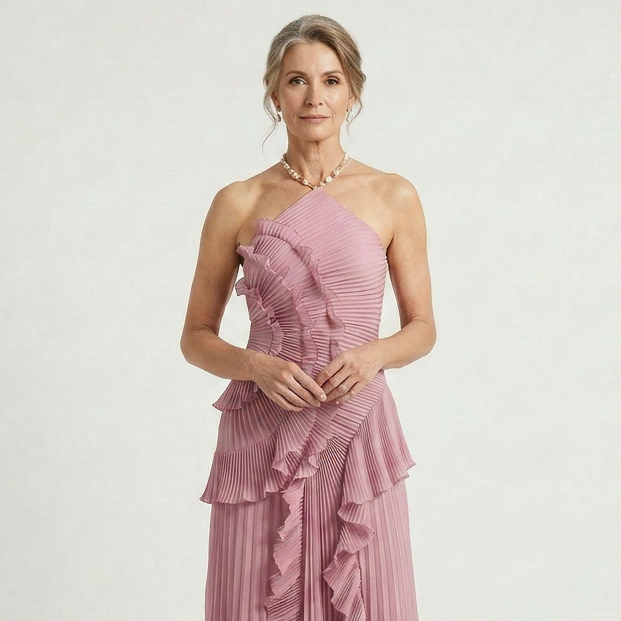 Ruffella - Pleated Ruffle Halter Maxi Dress