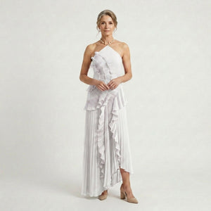 Ruffella - Pleated Ruffle Halter Maxi Dress