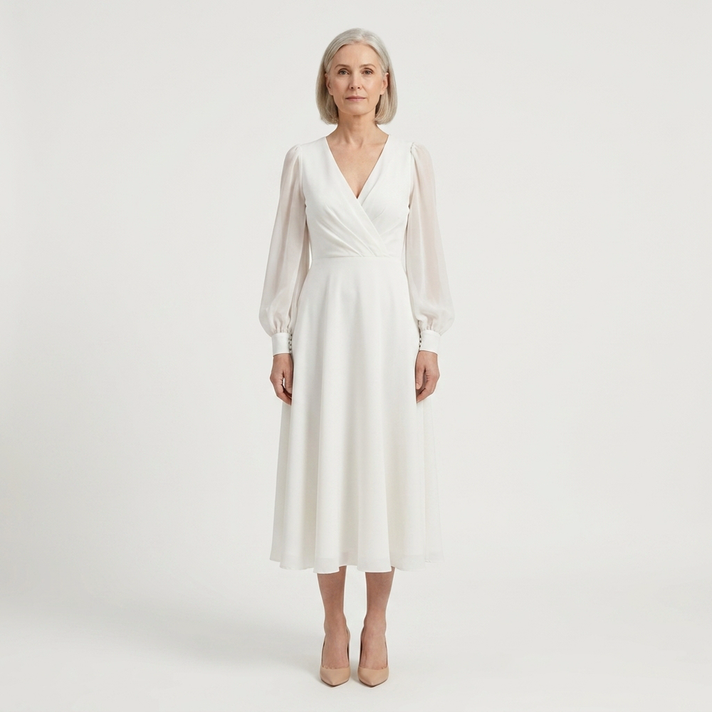 Alina - Long-Sleeve V-Neck Bridal Dress