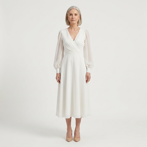 Alina - Long-Sleeve V-Neck Bridal Dress