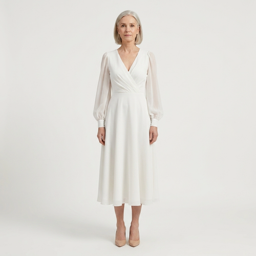 Alina - Long-Sleeve V-Neck Bridal Dress